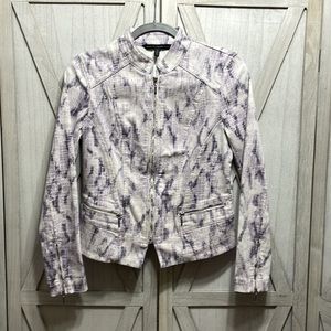 White House Black Market Lavender Snake Print Moto Jacket. Size 6